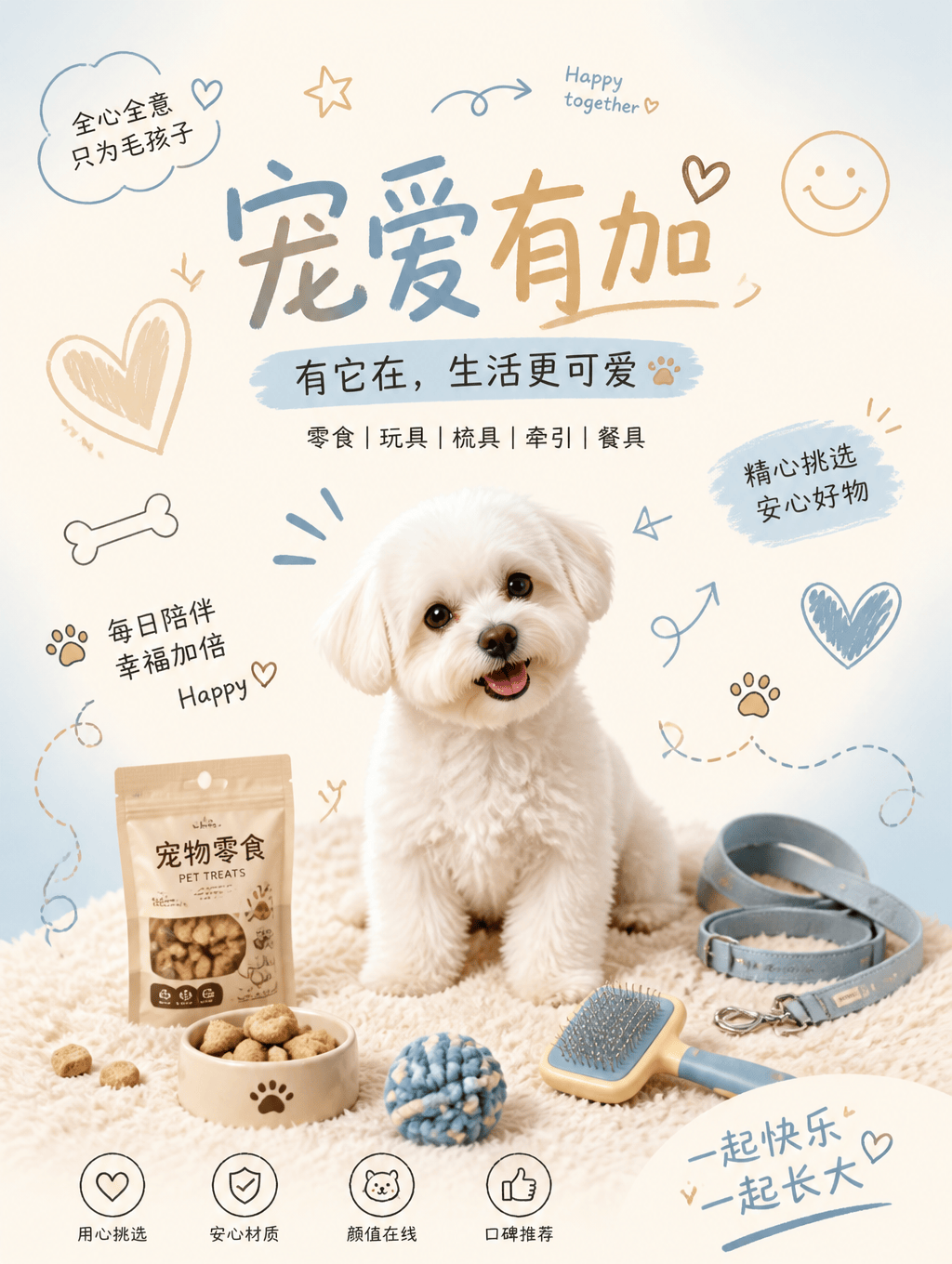 手绘涂鸦风宠物用品封面