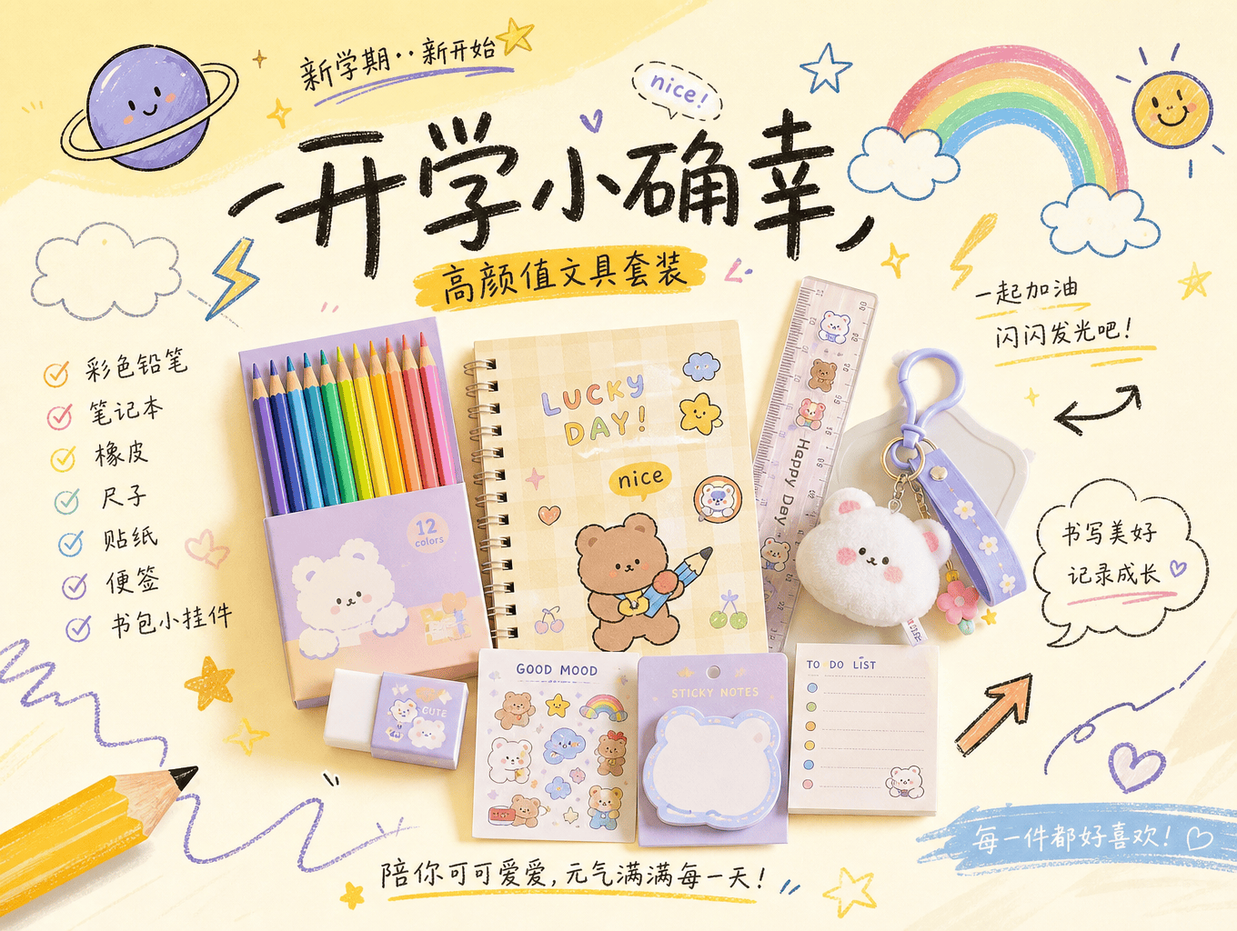 手绘涂鸦风儿童文具电商图