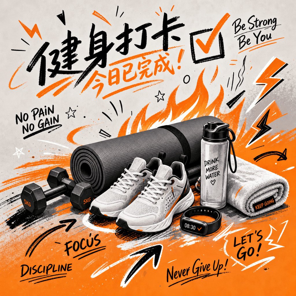 手绘涂鸦风健身打卡封面