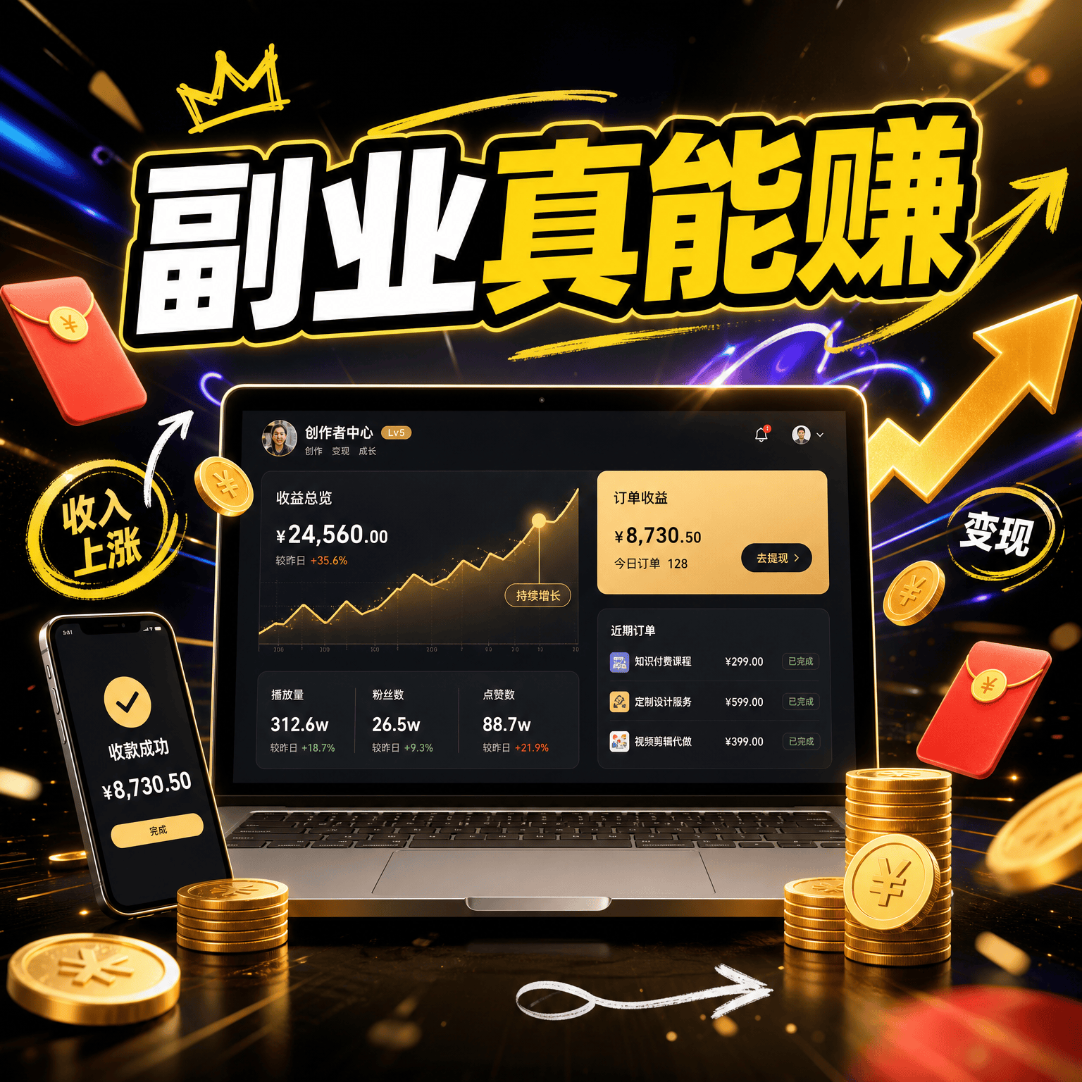 副业赚钱抖音封面