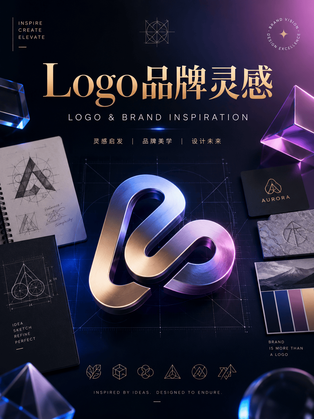 Logo 品牌灵感 - 品牌标识、图形符号、应用图标、视觉方向和风格探索。