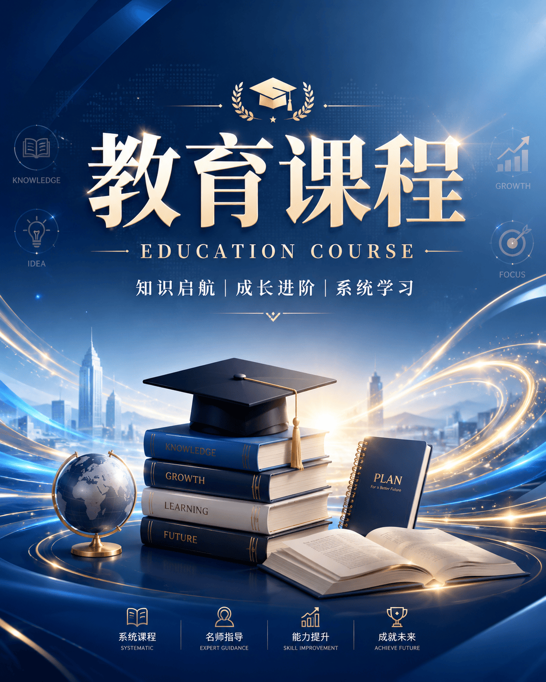 教育课程 - 课程封面、训练营海报、知识卡片、读书学习和教育产品。