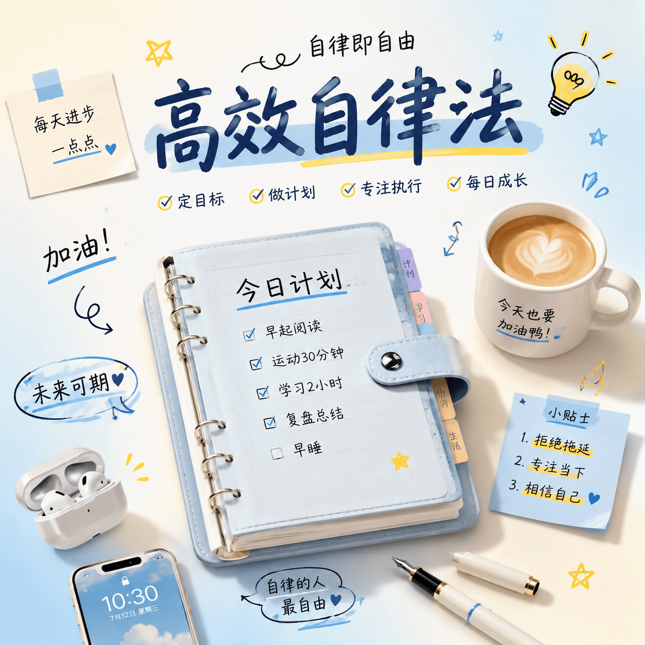 手绘涂鸦风自律打卡封面