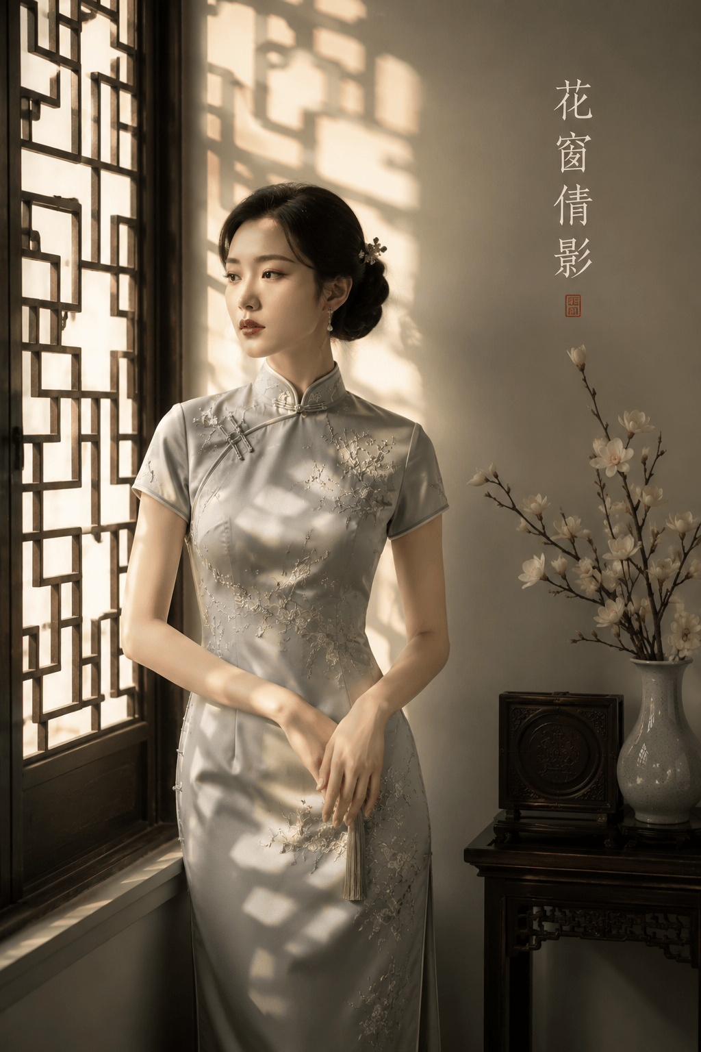 花窗光影旗袍人像