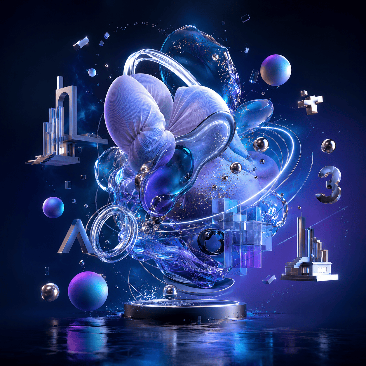 3D视觉艺术 - 探索充满空间感与材质表现力的3D视觉创作,涵盖立体品牌主视觉、超现实场景、玻璃拟态、黏土风格、微缩世界、立体字体、抽象装置和未来数字艺术等内容。适用于品牌宣传、电商营销、社交媒体封面、活动视觉与创意艺术展示。