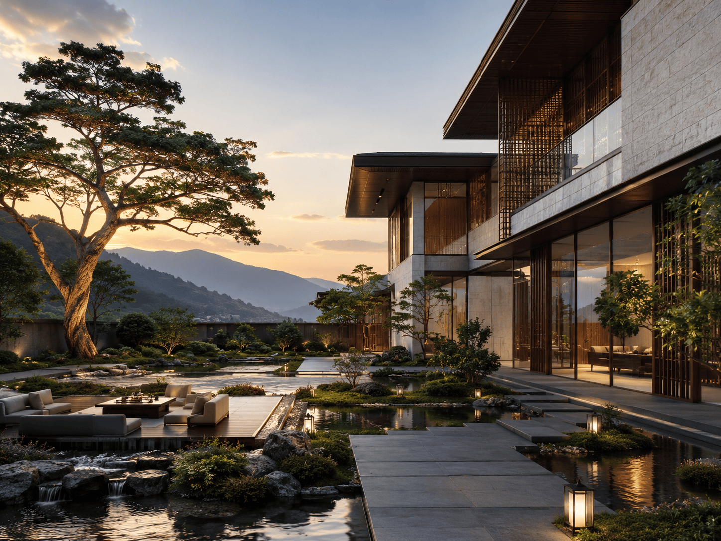 建筑景观设计 - 聚焦建筑外观、庭院景观、商业街区、民宿空间、城市公共区域和园林环境等创意设计,涵盖建筑概念方案、别墅立面改造、庭院规划、景区景观、商业空间外观与城市更新视觉。适用于建筑灵感探索、项目汇报、设计提案与空间概念展示。