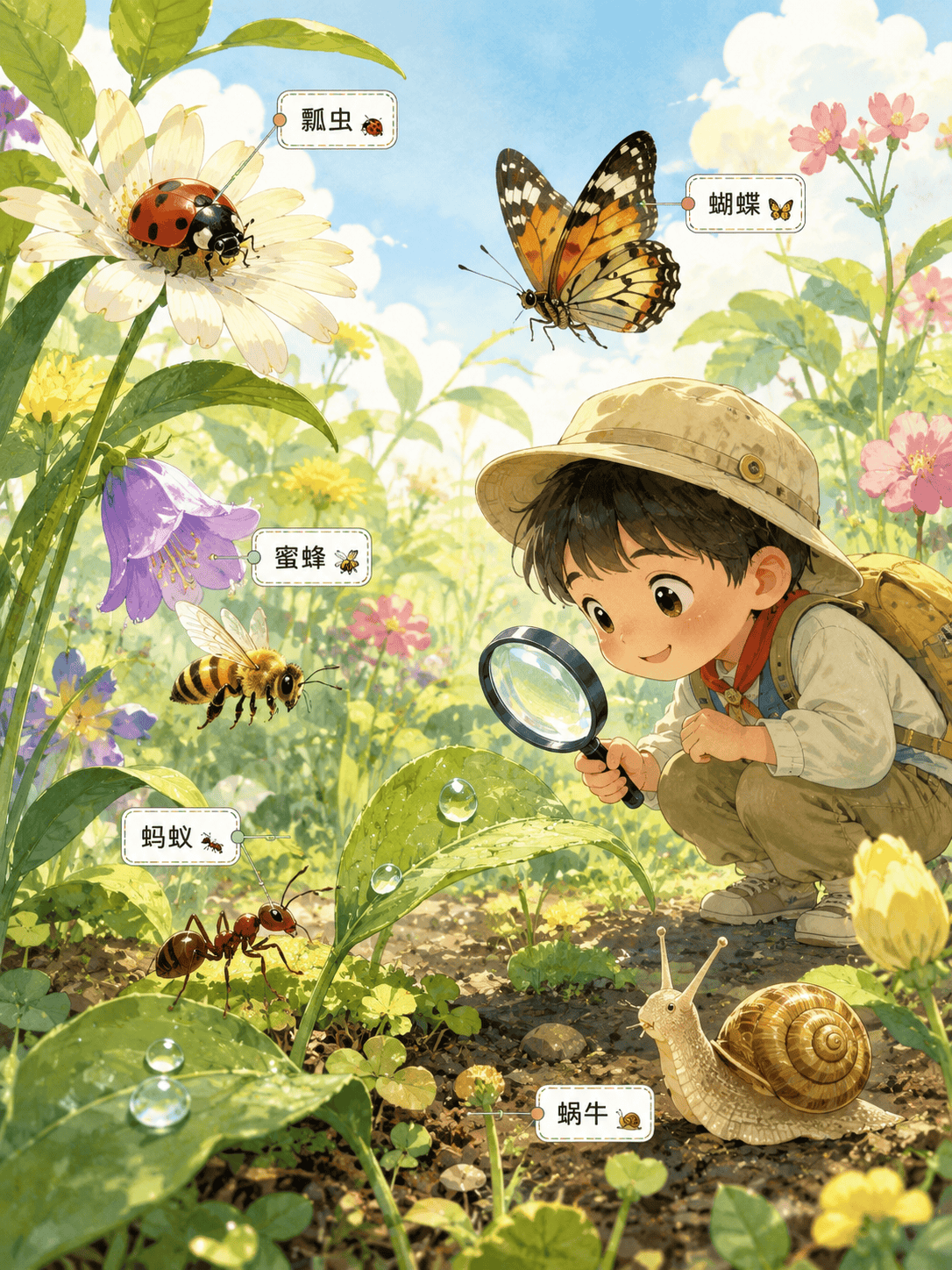 儿童科普昆虫花园插画