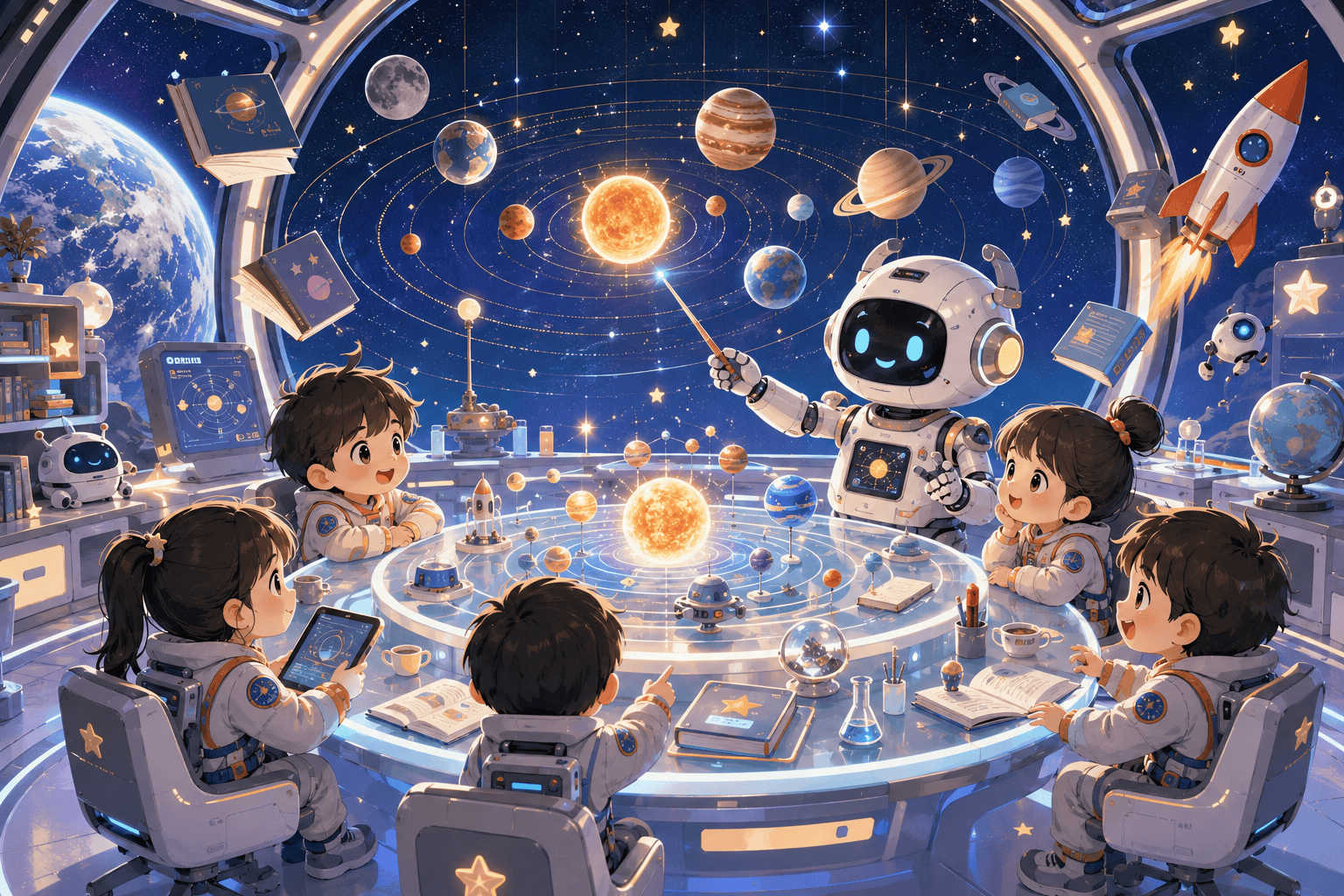 太空课堂科普绘本插画