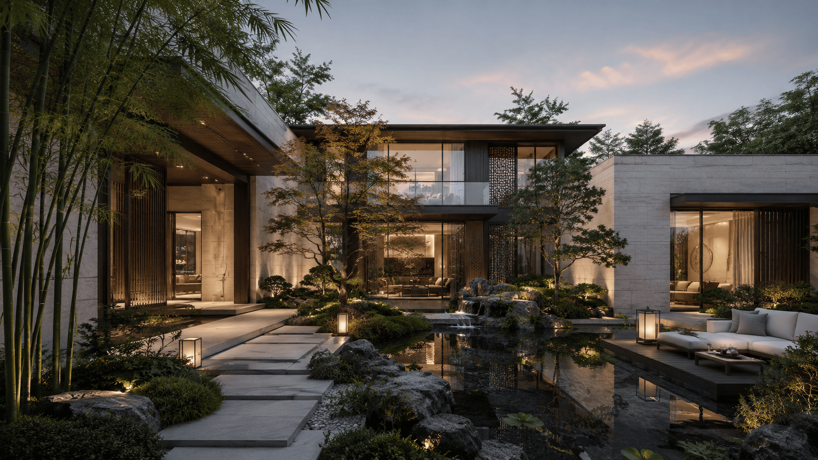 现代东方庭院别墅景观设计 - 建筑景观设计