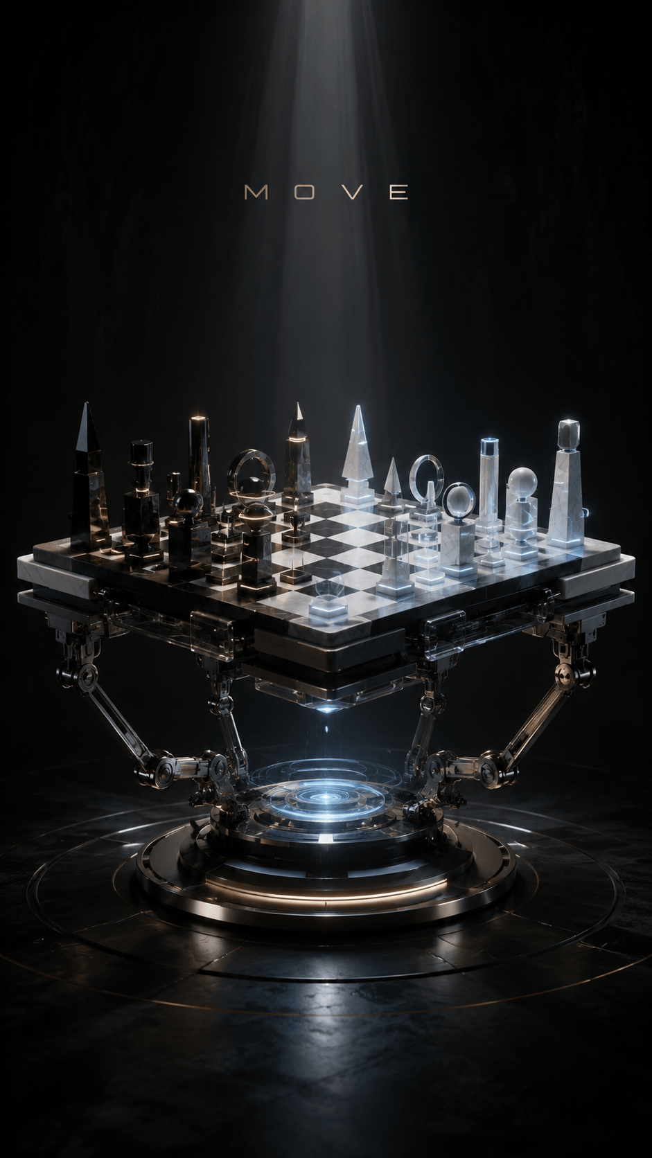 悬浮棋盘机械美学艺术 - 3D视觉艺术
