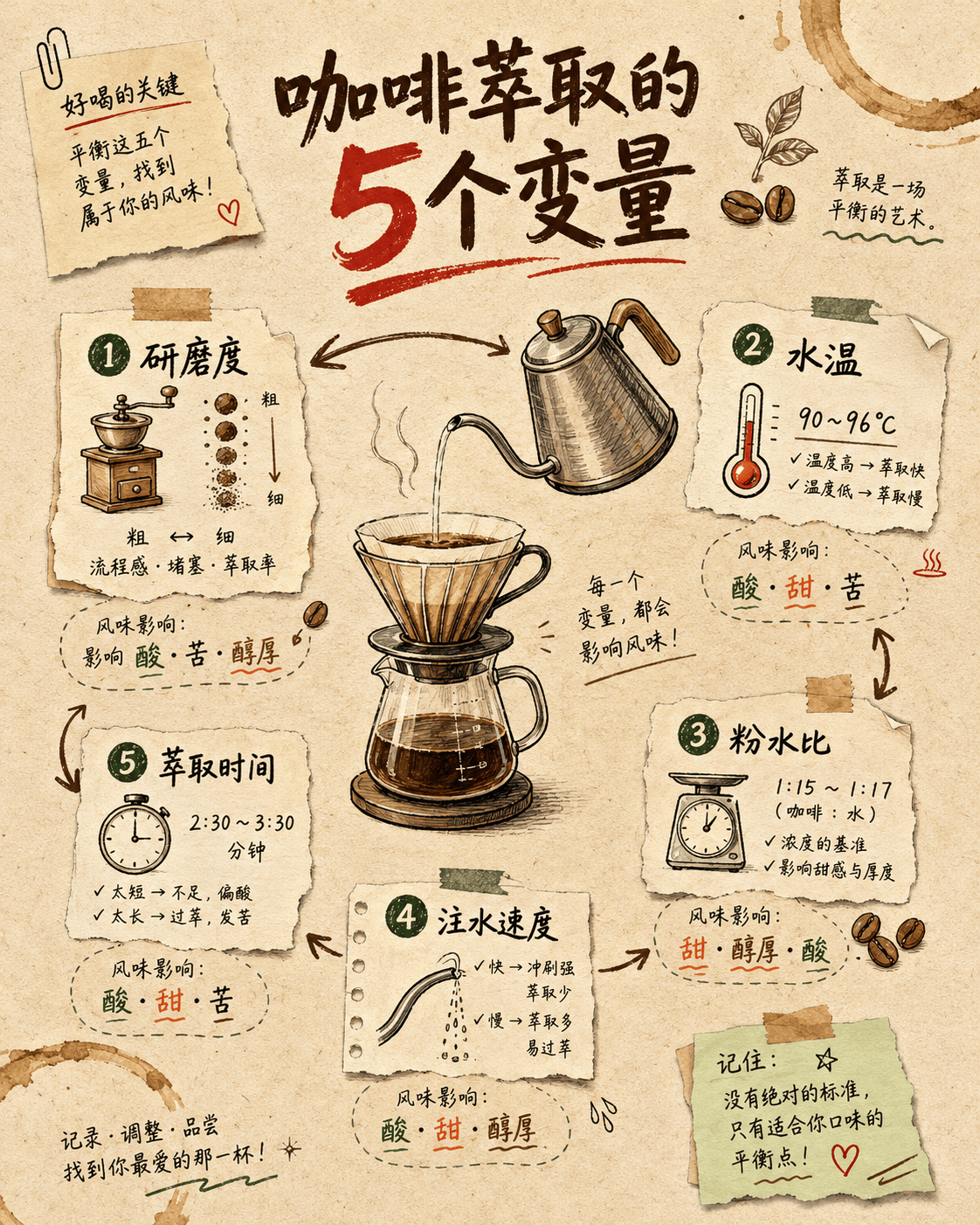 咖啡萃取变量涂鸦知识卡 - 知识卡片
