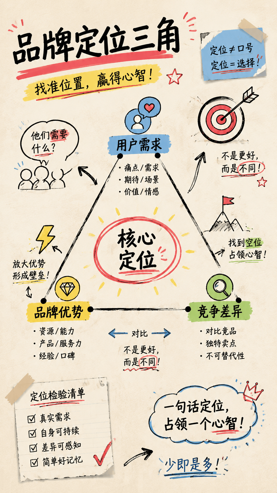 品牌定位三角涂鸦知识卡 - 知识卡片