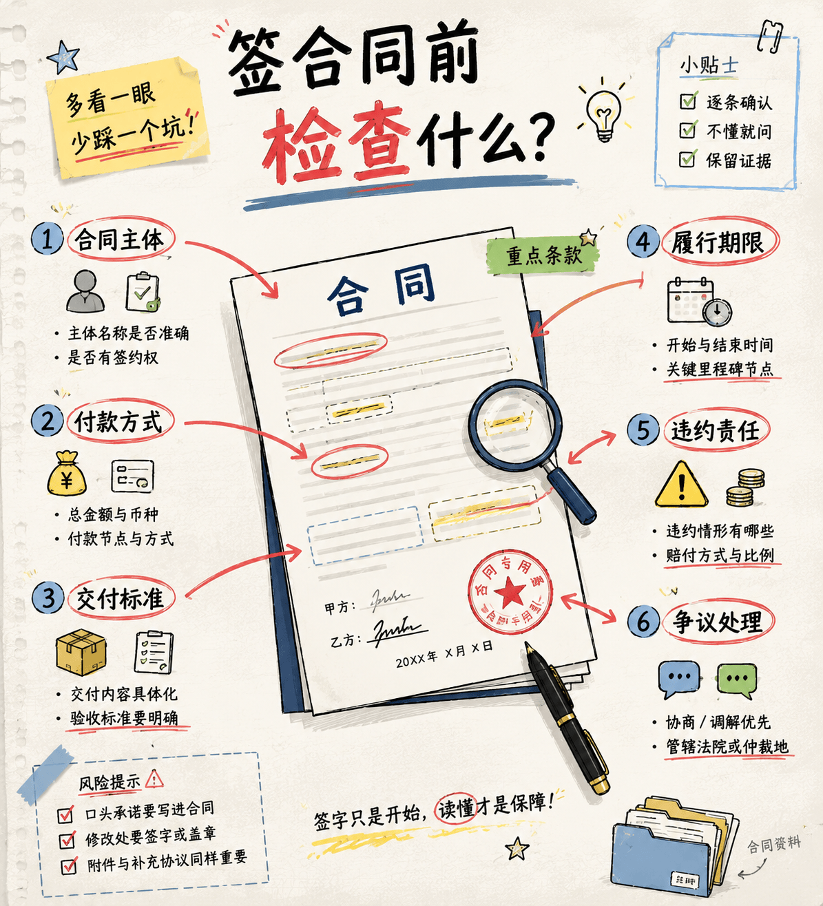合同检查清单涂鸦知识卡 - 知识卡片