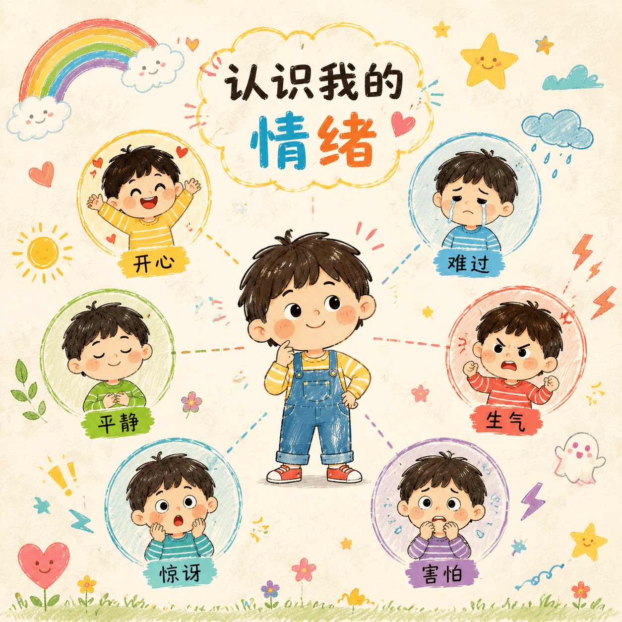 儿童情绪识别涂鸦知识卡 - 知识卡片