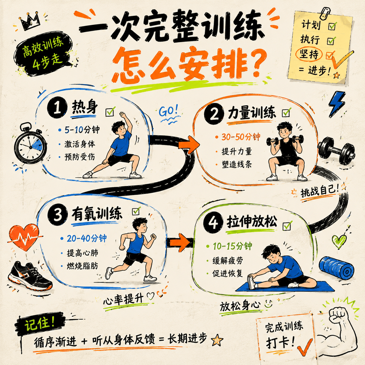 健身训练结构涂鸦知识卡 - 知识卡片