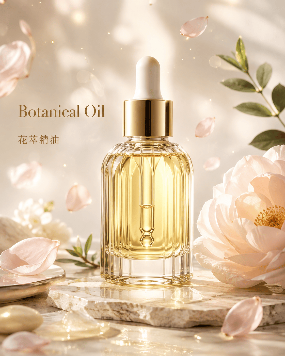 花瓣精油护肤创意图 - 美妆护肤