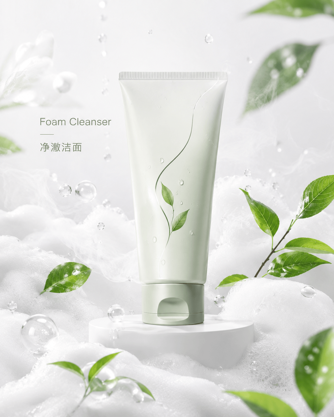 绿植洁面泡沫创意图 - 美妆护肤