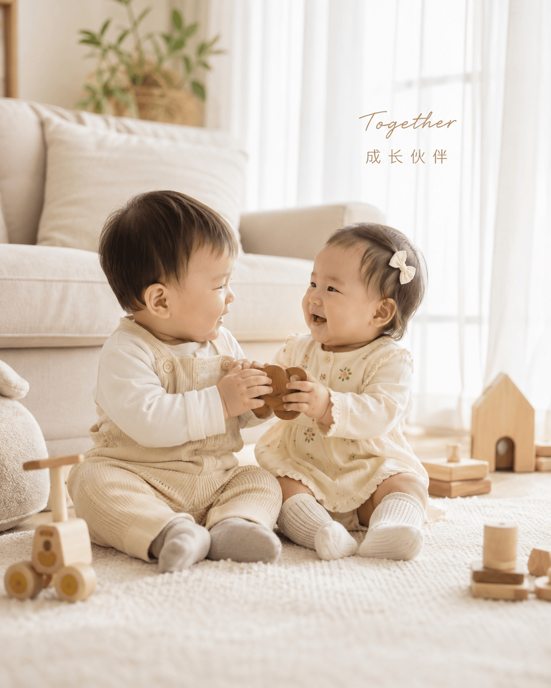 双宝宝奶油家居合照 - 母婴亲子