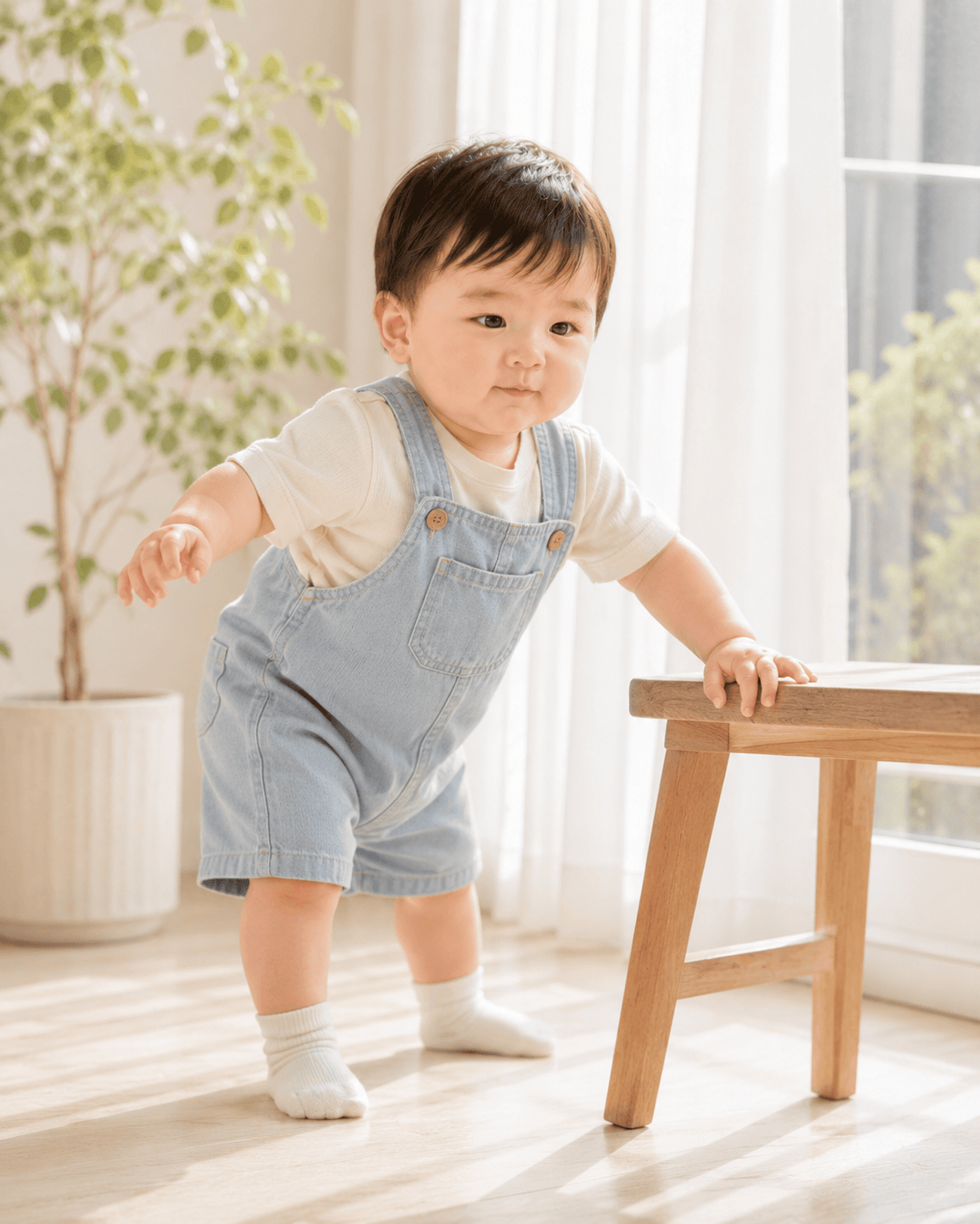 吊带牛仔男宝宝阳台写真 - 母婴亲子