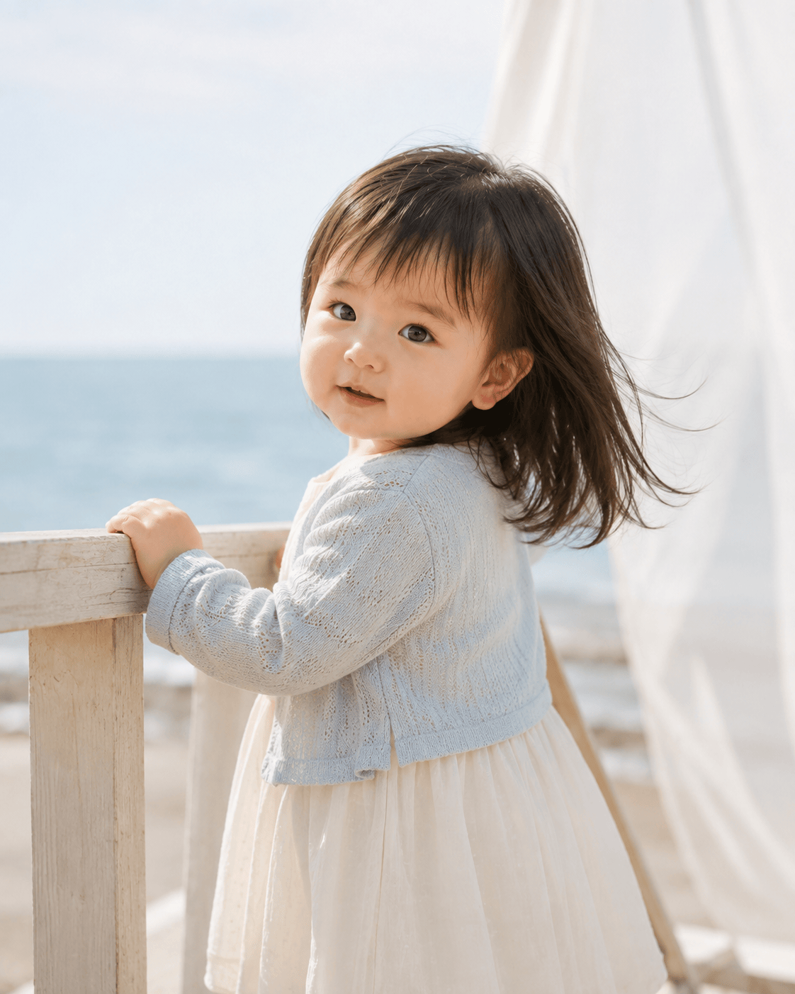 海风白裙长发女宝宝写真 - 母婴亲子