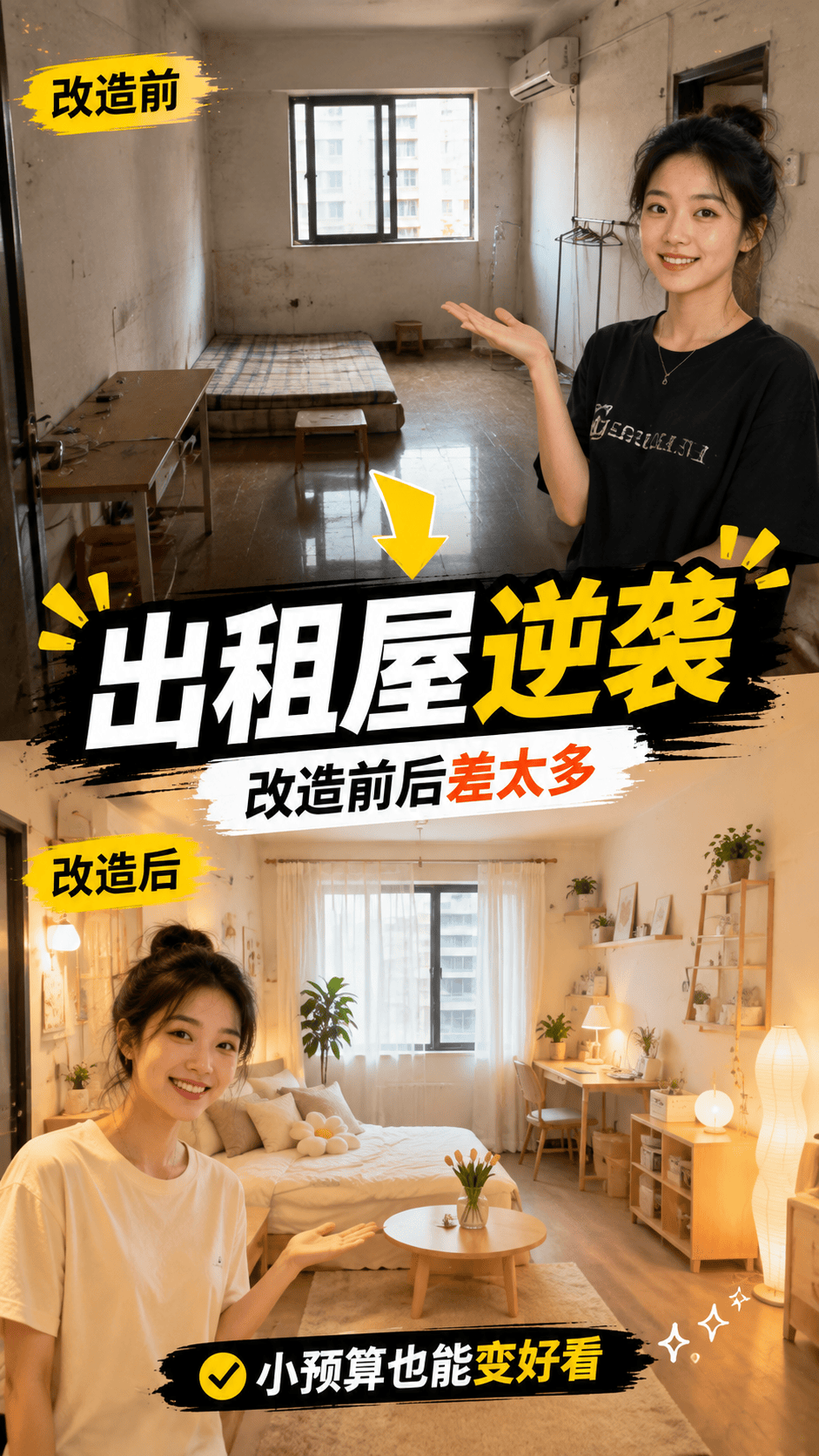 出租屋改造前后封面 - 抖音封面