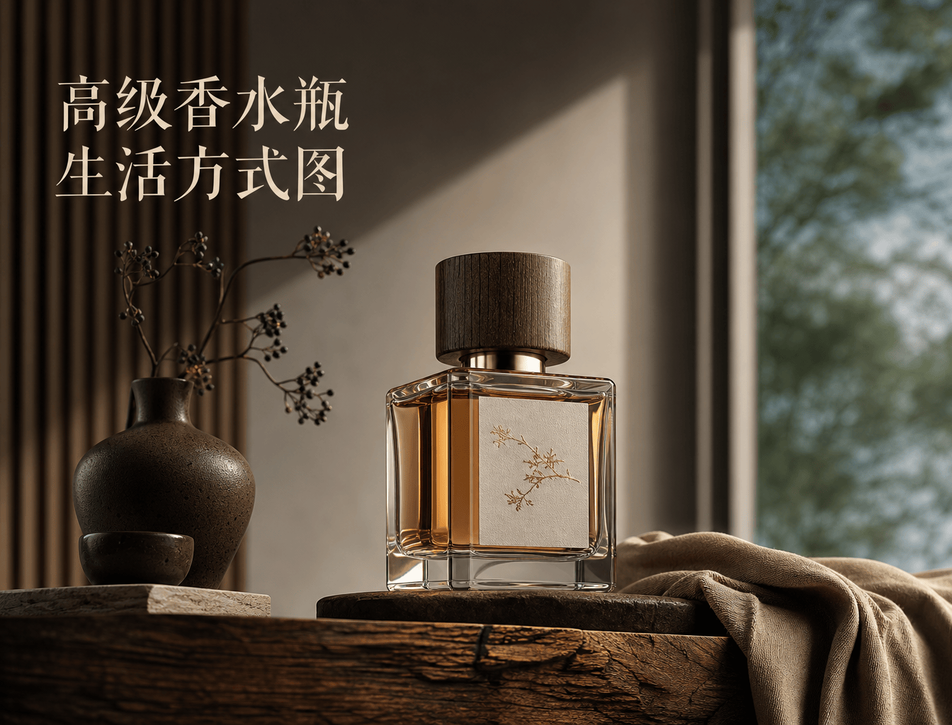 高级香水瓶生活方式图 - 电商产品图