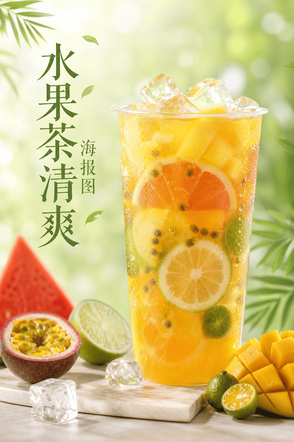 水果茶清爽海报图 - 食品饮品
