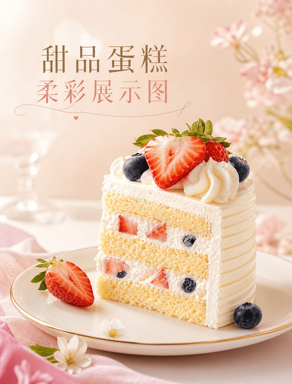 甜品蛋糕柔彩展示图 - 食品饮品