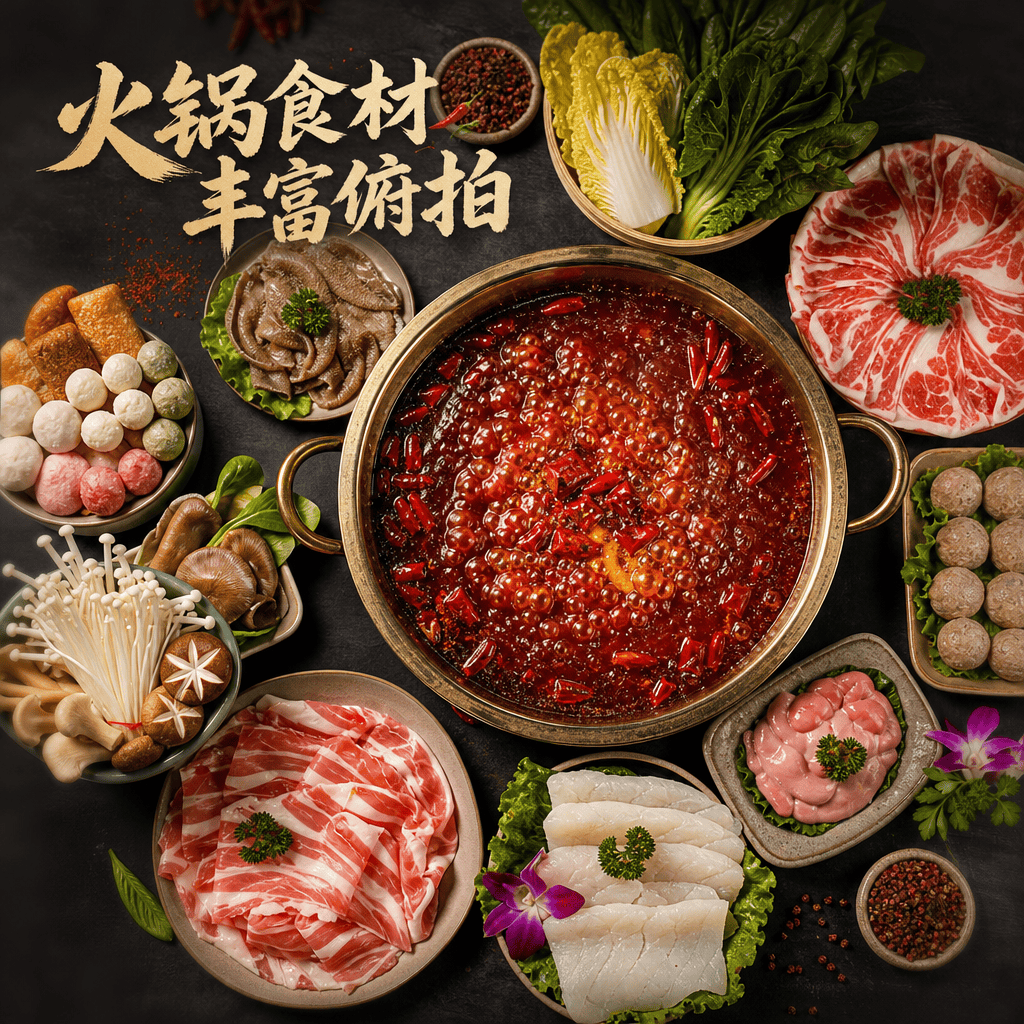 火锅食材丰富俯拍 - 食品饮品